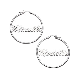 Sterling Silver Personalized Name Medium Hoop Earring