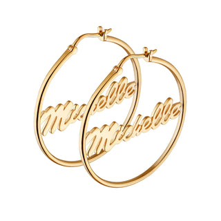 14K Gold over Sterling Personalized Name Medium Hoop Earring