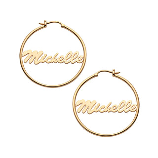 14K Gold over Sterling Personalized Name Medium Hoop Earring