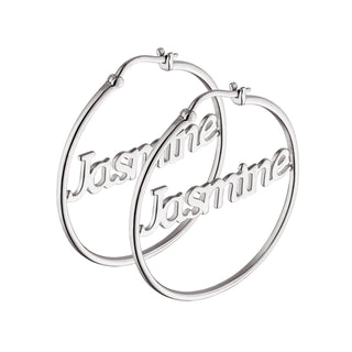 Sterling Silver Personalized Name Medium Hoop Earring