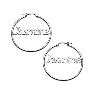 Sterling Silver Personalized Name Medium Hoop Earring