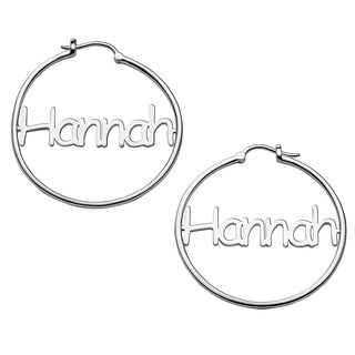 Sterling Silver Personalized Name Medium Hoop Earring