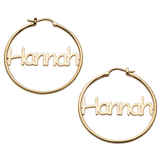 14K Gold over Sterling Personalized Name Medium Hoop Earring