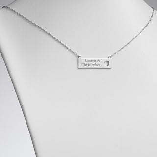 Sterling Silver Personalized Couple's Name with Heart Bar Necklace