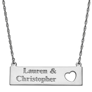 Sterling Silver Personalized Couple's Name with Heart Bar Necklace