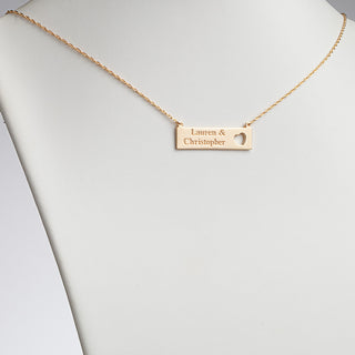 14K Gold over Sterling Personalized Couple's Name with Heart Bar Necklace