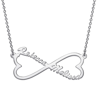 Sterling Silver Personalized Couple's Name Heart Infinity Necklace