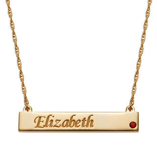 14K Gold over Sterling Personalized Name and Birthstone Bar Necklace