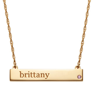 14K Gold Plated Personalized Name and Birthstone Bar Necklace