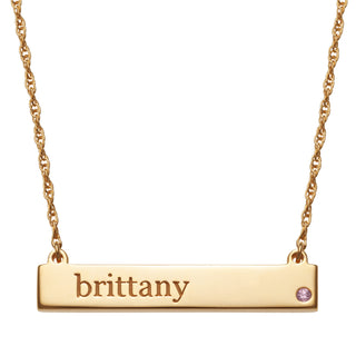 14K Gold Plated Personalized Name and Birthstone Bar Necklace