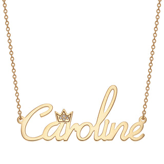 14K Gold over Sterling Name with Clear Crown Necklace