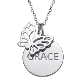 Sterling Silver Name Disc with Butterfly Charm Necklace