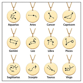 14K Gold Plated Constellation Name Necklace with Zodiac Sign
