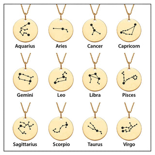 14K Gold Plated Constellation Name Necklace with Zodiac Sign