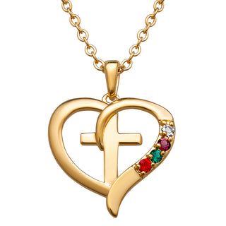 14K Gold over Sterling Family Heart and Cross Birthstone Pendant