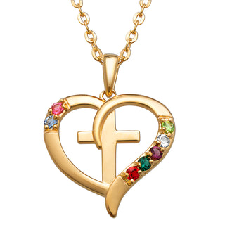 14K Gold over Sterling Family Heart and Cross Birthstone Pendant