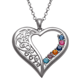 Sterling Silver Family Birthstone Heart Swirl Pendant
