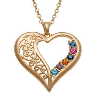 14K Gold over Sterling Family Birthstone Heart Swirl Pendant