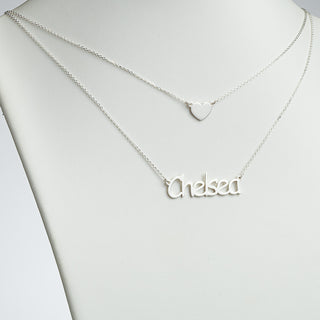 Sterling Silver Name and Heart Layered Double Necklace
