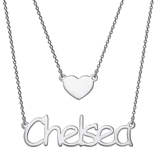 Sterling Silver Name and Heart Layered Double Necklace