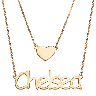 14K Gold over Sterling Name and Heart Layered Double Necklace