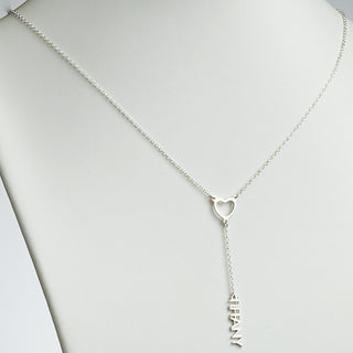 Sterling Silver Uppercase Name and Heart Y-Necklace