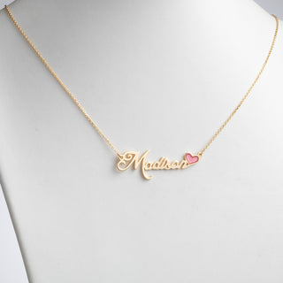 14K Gold over Sterling Name with Pink Enamel Heart Necklace