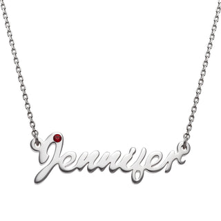 Sterling Silver Petite Script Name with Birthstone Necklace