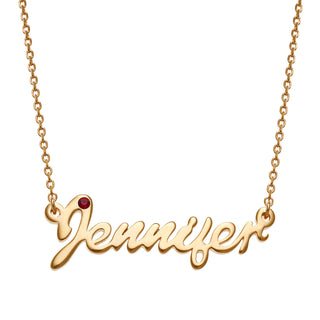 14K Gold over Sterling Petite Script Name with Birthstone Necklace