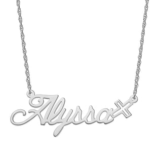 Sterling Silver Script Name with Cross Necklace