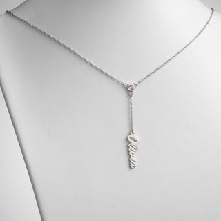 Sterling Silver Script Name and Birthstone Y-Necklace