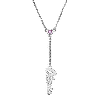 Sterling Silver Script Name and Birthstone Y-Necklace