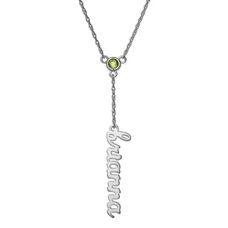 Sterling Silver Lowercase Name and Birthstone Y-Necklace
