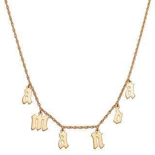 14K Gold over Sterling Lowercase Old English Name Necklace