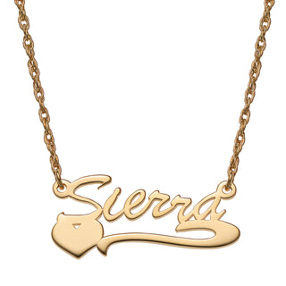 14K Gold over Sterling Petite Script Name Necklace with Heart Tail