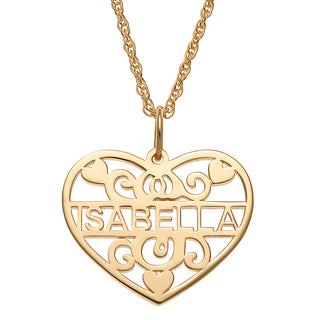 14K Gold over Sterling Filigree Heart with Name Necklace