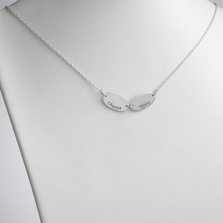 Sterling Silver Engraved Name Oval Station Necklace - 2 Names
