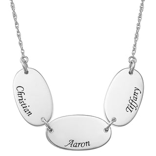 Sterling Silver Engraved Name Oval Station Necklace - 3 Names