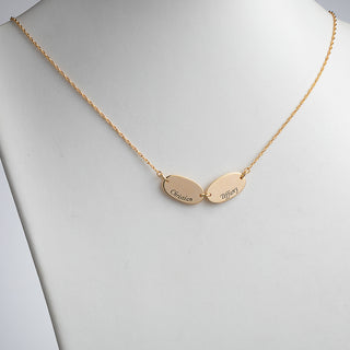 14K Gold over Sterling Engraved Name Oval Station Necklace - 2 Names