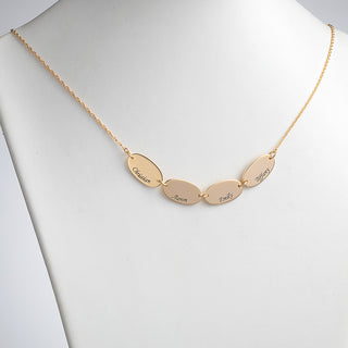 14K Gold over Sterling Engraved Name Oval Station Necklace - 4 Names