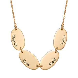 14K Gold over Sterling Engraved Name Oval Station Necklace - 4 Names