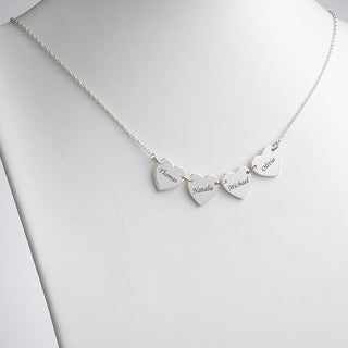 Sterling Silver Engraved Name Heart Station Necklace - 4 Names