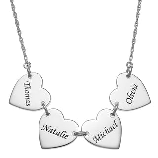 Sterling Silver Engraved Name Heart Station Necklace - 4 Names