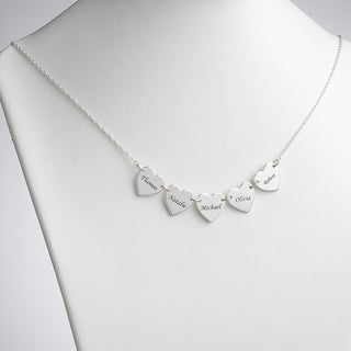 Sterling Silver Engraved Name Heart Station Necklace - 5 Names