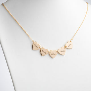 14K Gold over Sterling Engraved Name Heart Station Necklace - 5 Names