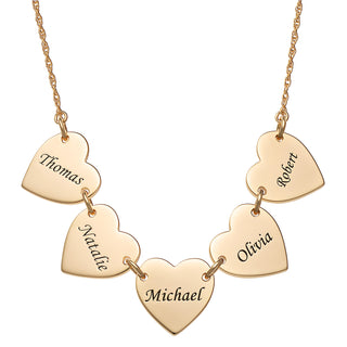 14K Gold over Sterling Engraved Name Heart Station Necklace - 5 Names