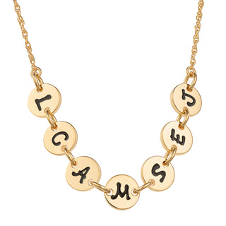 14K Gold over Sterling Initial Discs Station Necklace - 7 Discs