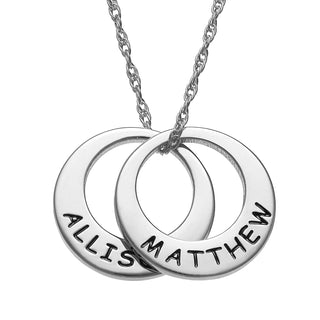 Sterling Silver Engraved Name Open Disc Necklace - 2 Discs