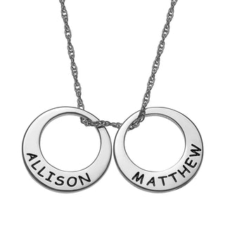 Sterling Silver Engraved Name Open Disc Necklace - 2 Discs