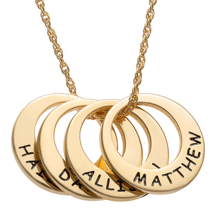 14K Gold over Sterling Engraved Name Open Disc Necklace - 4 Discs